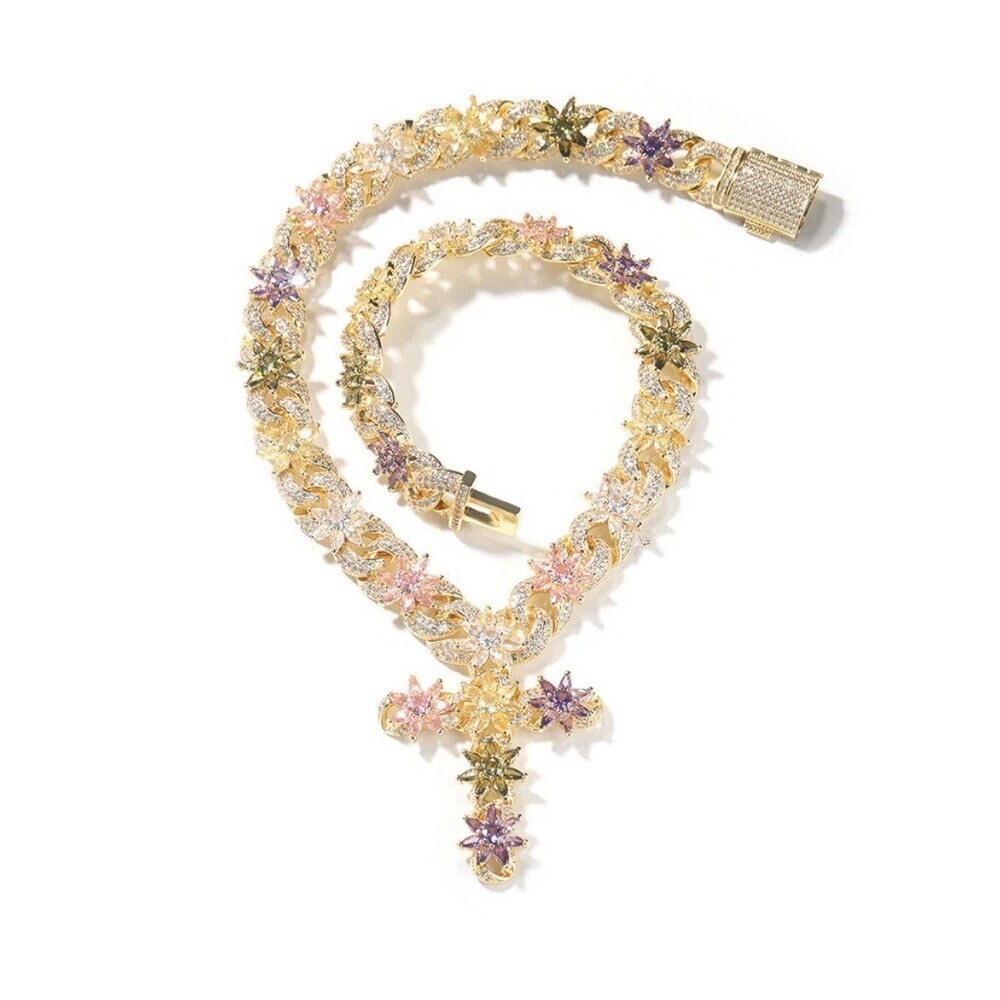 Colorful Flower necklace 18inch gold - Picture 2 of 5